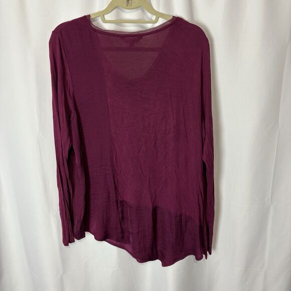 Simply Vera Wang Shirt Womens XL Burgundy Long Sleeve V Neck Asymmetrical Hem - Picture 6 of 6